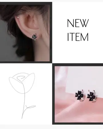 클로버 귀걸이 블랙 고급 모노톤 섬세한 선물 꽃 모티브