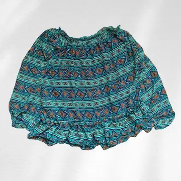 터콰이즈 에스닉 패턴 프릴 블라우스 오프숄더 가능 보헤미안 튜닉