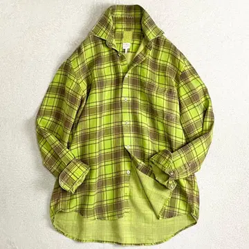 120% lino 긴팔 린넨 셔츠 M 사이즈 체크 무늬 이탈리아제