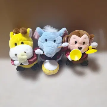 쇼와 레트로 빈티지 봉제 인형 동물 음악대 코끼리 기린 원숭이