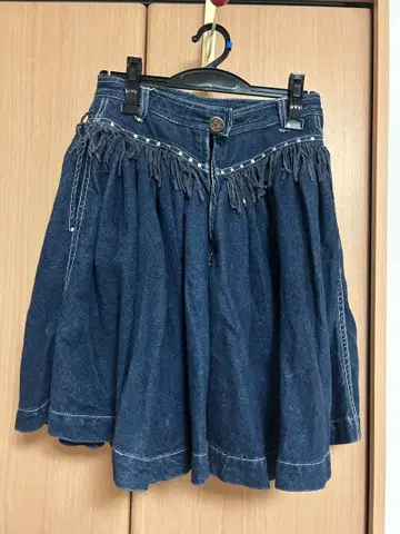 프린지 데님 스커트 모리걸