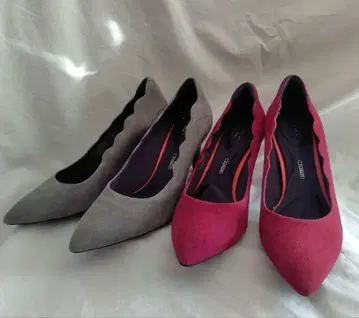 락포트 스웨이드 스캘럽 펌프스 2세트 레드 그레이 25cm