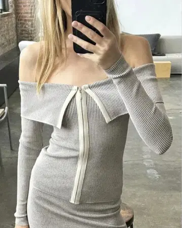 [택 포함 새상품] ZARA 오프숄더 리브 상의