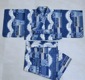 새상품 유카타 utatane 니부시키 니코앤티크 스캘럽 쿠모토리 x 블루