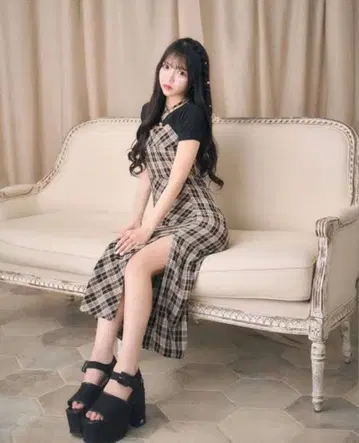 미셸 마카롱 미셰마카 앙상블 체크 원피스