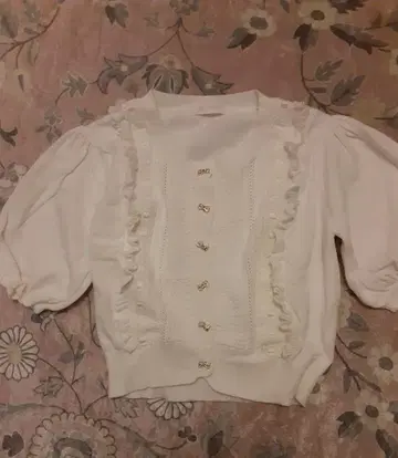 리즈리사 리본 단추 반팔 퍼프 슬리브 가디건