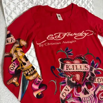Ed Hardy 에드 하디 레드 롱티 튜닉 기장 큐빅