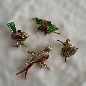 발레리나와 새의 빈티지 브로치 세트