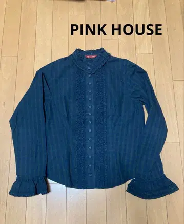 핑크하우스 피코 프릴 블라우스 타탄 체크 빈티지