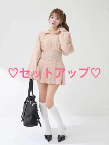 다리치 컬러 라메 맨투맨 코르셋 후드티 플리츠 미니 스커트