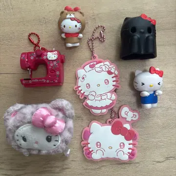 산리오 키티 가챠 피규어 러버 키링 헤어 클립 세트