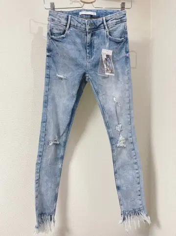 ZARA Trafaluc 데미지 스키니 데님 밑단 프린지 EUR36