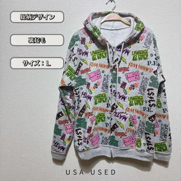 올 패턴 디자인 속기모 후드티 L