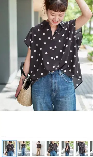 프렌치 슬리브 셔츠 도트