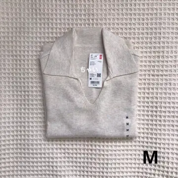 UNIQLO 워셔블 니트 리브 폴로 스웨터 내추럴