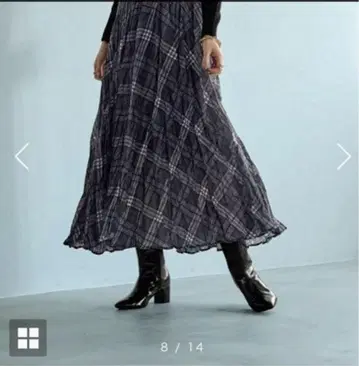 스타일 델리 체크 무늬 와셔 플리츠 스커트 그레이