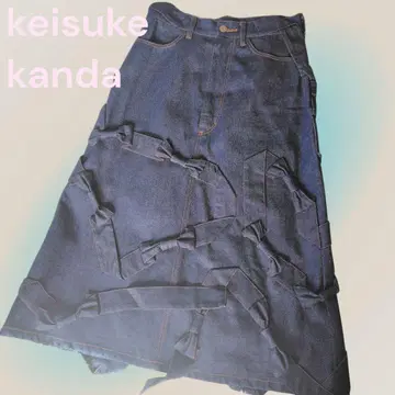 새상품급 keisuke kanda 리본 범벅 데님 스커트 A라인