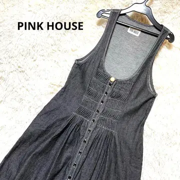 PINK HOUSE 데님 원피스 점프 스커트 블랙 턱 개더
