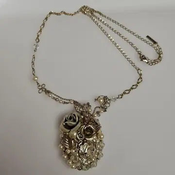 ANNA SUI 장미 실버 x 펄 x 큐빅 롱 목걸이