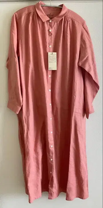 새상품 택 포함 무인양품 린넨 워싱 긴팔 셔츠 원피스 핑크 M