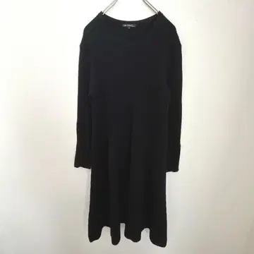 [ 23KU ] 리브 플레어 니트 스웨터 롱 원피스 블랙 38