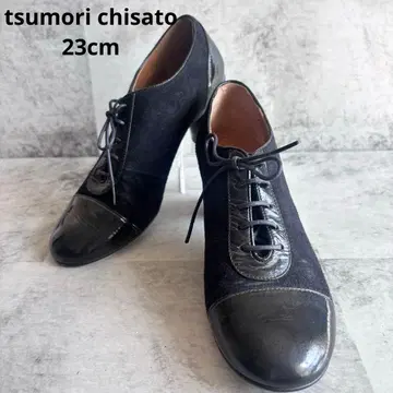 [ tsumori chisato ] 부티 레이스업 블랙 23cm 에나멜