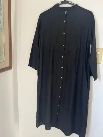 fog linen work 롱 셔츠 원피스 블랙