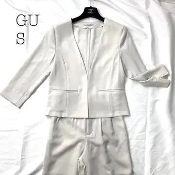 새상품 GU 지유 노카라 자켓 셋업 팬츠 수트 화이트