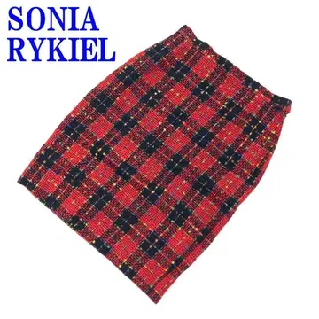 소니아 리키엘 무릎 기장 스커트 레드 블랙 린넨 계열 40 C4369