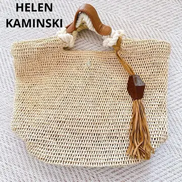 헬렌 카민스키 라피아 스트로우 바스켓백 가죽 핸들