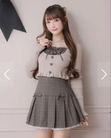 pium 미니 리본 코튼 프릴 플리츠 스커트 브라운 체크 치바 유나