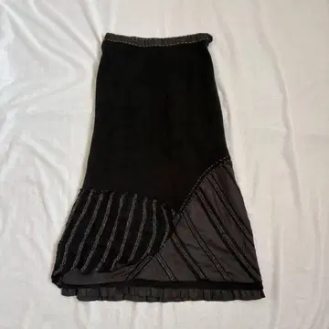 vintage 보헤미안 플리스 롱 스커트 비대칭 프릴