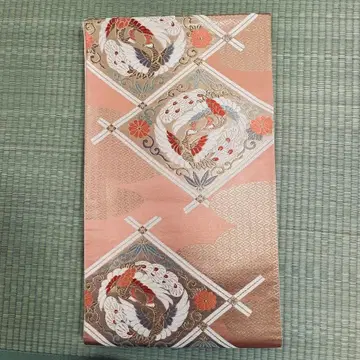 후쿠로 오비 오비 순수 실크 학 문양 고전 패턴 예복용 0301-7-E1