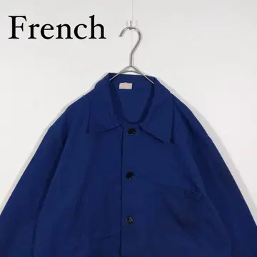 프렌치 워크 셔츠 M 블루 무지