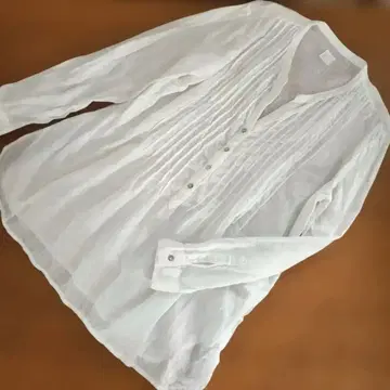 120% lino 린넨 밴드 카라 핀턱 블라우스