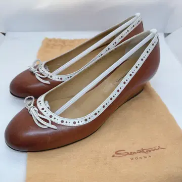 산토니 웨지 펌프스 37 24cm 브라운 x 화이트 이태리제 새상품급