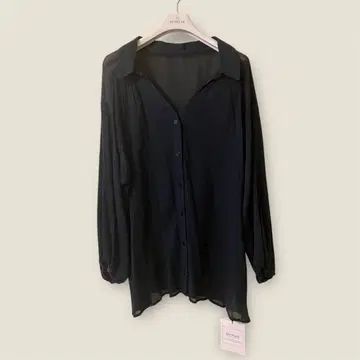 새상품 택 포함 Mystrada 퍼프 슬리브 벨트 블라우스 네이비