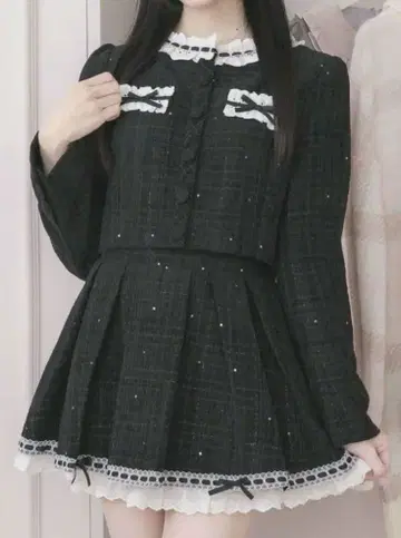 택 포함 새상품 pium 코튼 프릴 트위드 자켓 블랙