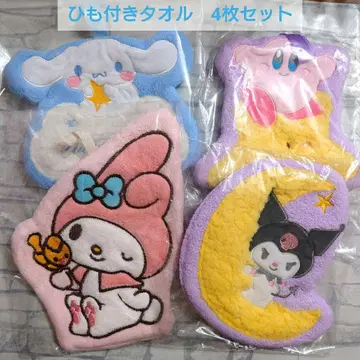 산리오 끈 포함 타월 4개 세트 마이멜로디, 쿠로미, 커비 등