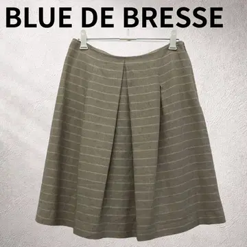 블루 데 블레스 라이트 베이지 보더 플레어 스커트 무릎 기장 여성용 S