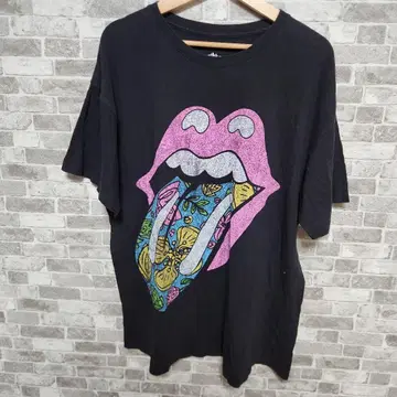 BBGN 밴딩 T셔츠 구제 의류 블랙 롤링 스톤스 베로 레어 패턴