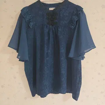 엑시즈팜 자카드 차이나 블라우스 블루그린 청록색