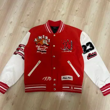 타이거 패치워크 바시티 자켓 레드 x 화이트 스트릿 170cm 전후