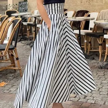 JENNE 제뉴 롱 스커트 샤프 보더 A라인 스커트