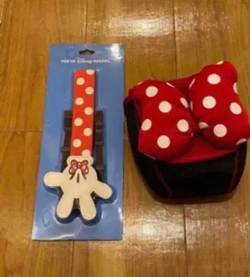 새상품 디즈니 미니 일안 반사 카메라 케이스 스트랩 세트 리본 도트