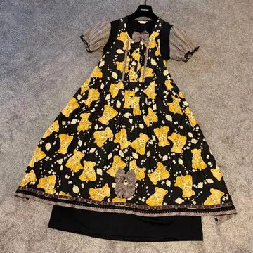 PINK HOUSE 핑크하우스 원피스 곰 패턴 에이프런풍