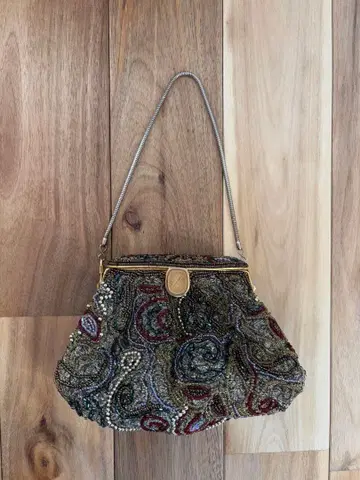 총 비즈 핸드백 빈티지 쇼와 레트로 일본 의류 파티 기하학 패턴