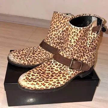 레어 빈티지 ARGIS 레오파드 무늬 천연 가죽 부츠 레오파드 헤이세이