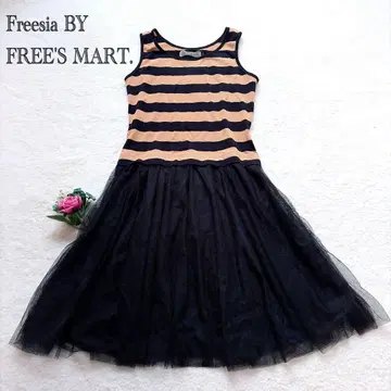 [ Freesid 프리 지아 ] 절개 원피스 보더 튤 슬리브리스