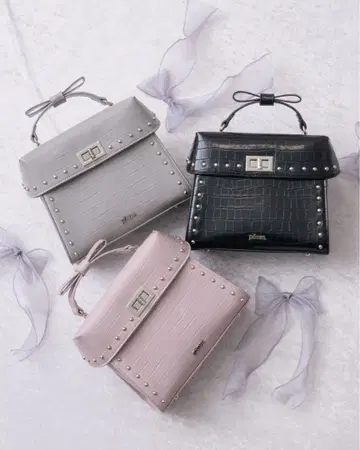 pium 리본 핸들 악어 무늬 백 그레이